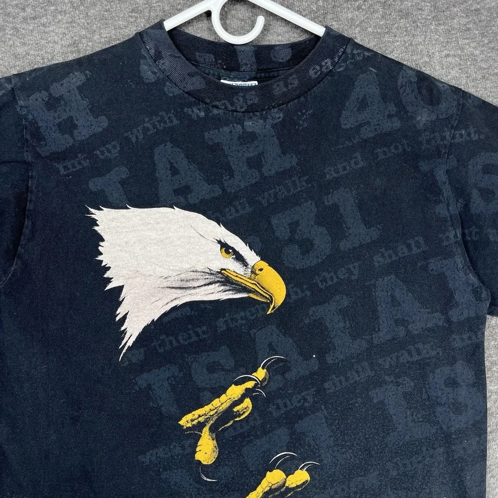 VTG Christian T shirt Mens L Black Eagle‎ Bible Pilot Isaiah 40:31 Made in USA